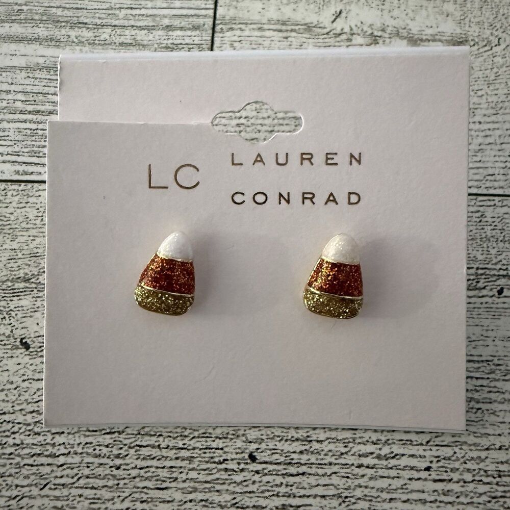 LC Lauren Conrad Halloween Enamel Candy Corn Earrings Pierced Glittery New